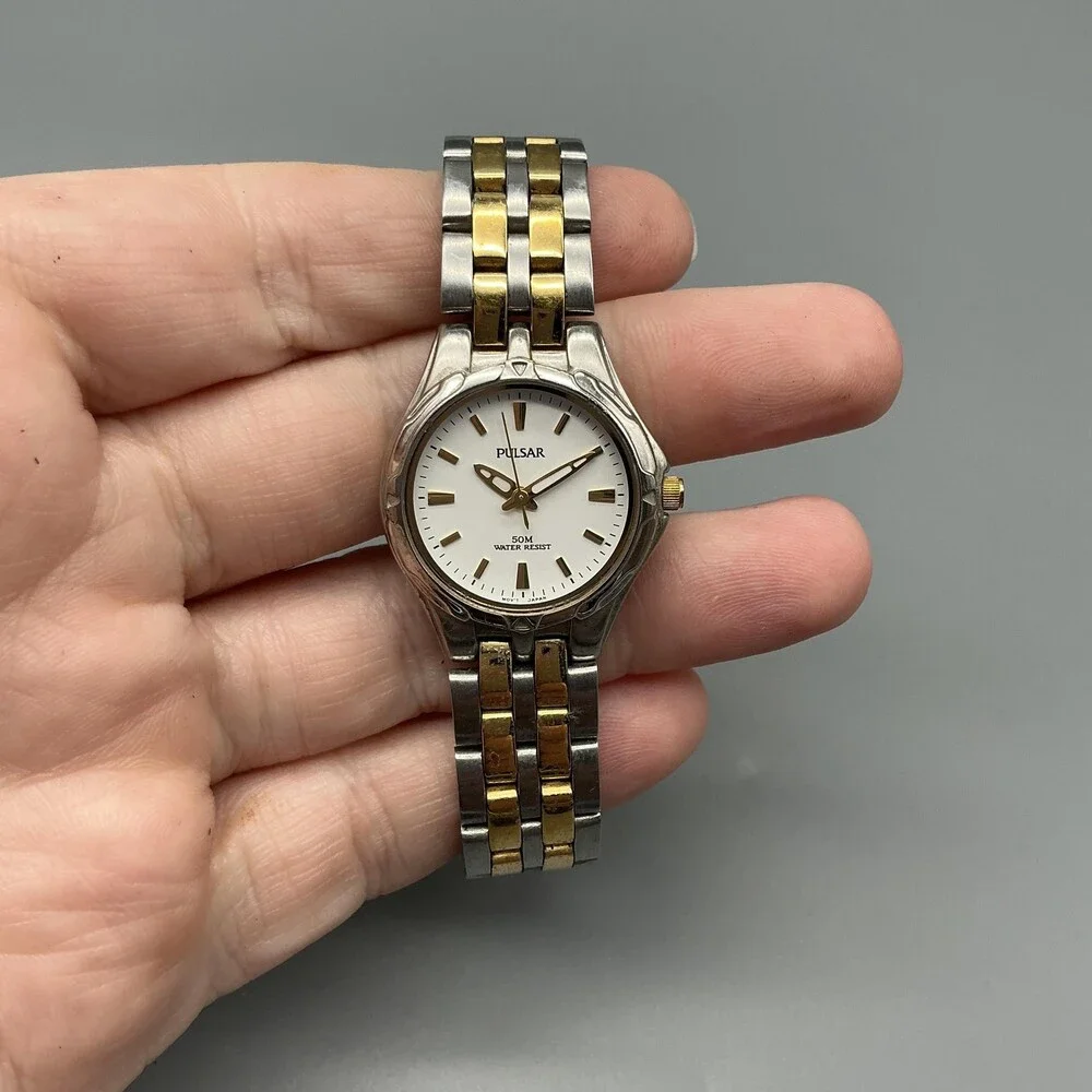 Pulsar Womens Watch 24mm Two-Tone Stainless V501-X355 New Battery 6.25